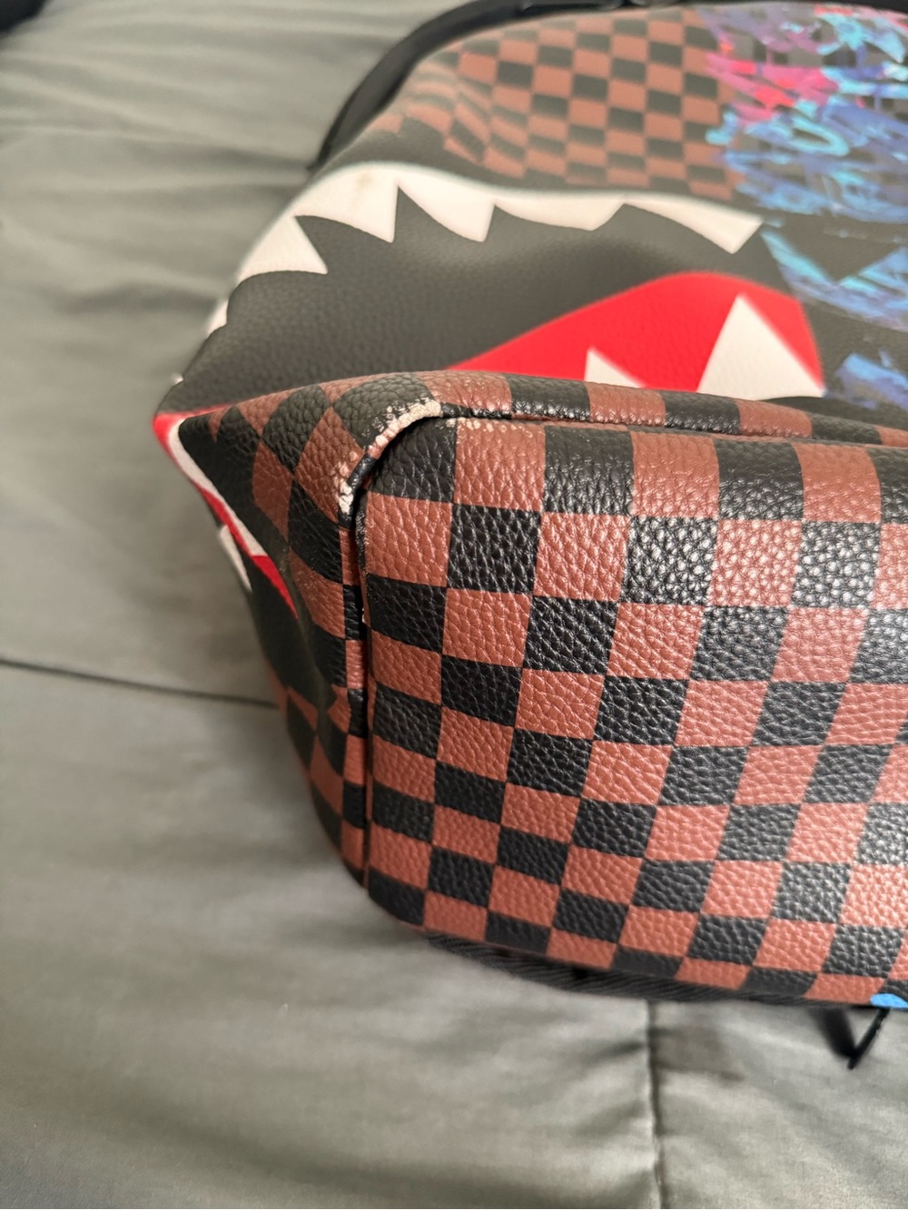 Sprayground Checkerboard Shark Backpack - Black/Brown/Red/Blue/Pink - Picture 4 of 6